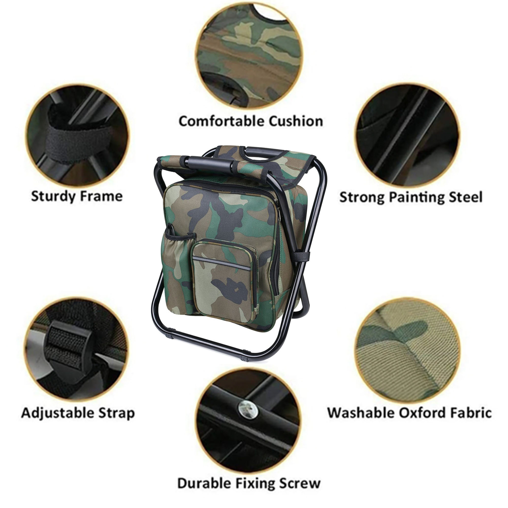 600D PVC Oxford Folding Outdoor Camping Stool Foldable Chair 3