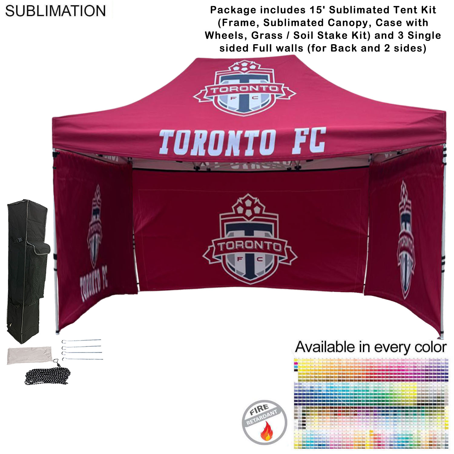 48Hr Quick Ship - Full Privacy Tent Package, 15' Sublimated Tent kit, 3 single sided Full walls 26