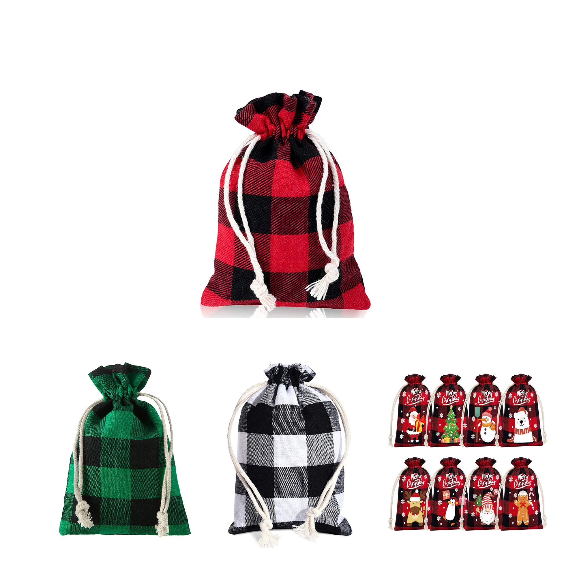 Plaid Drawstring Cotton Gift Bag 2