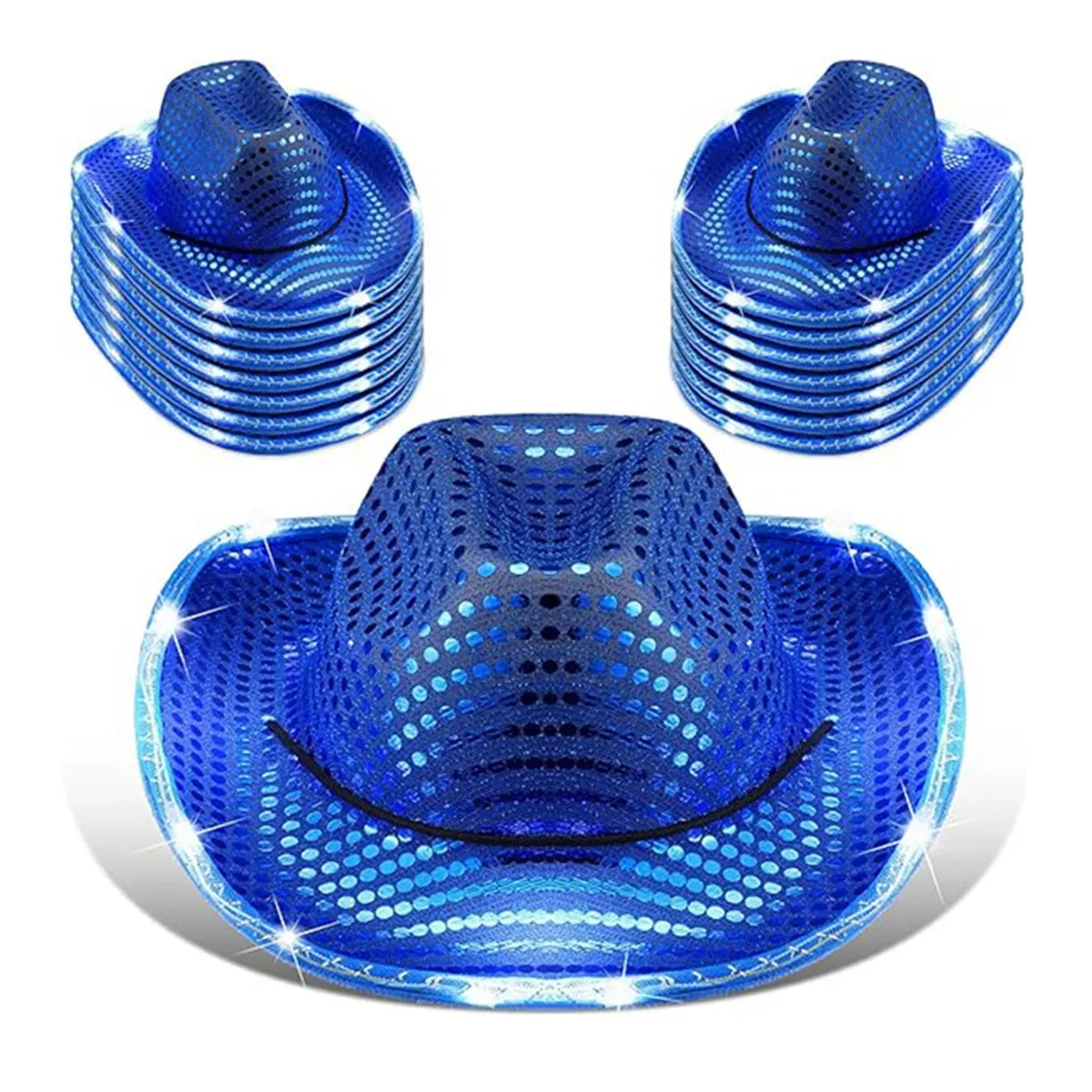 Festival LED Hat Cowboy Sequin Party Flashing Light Up Cap 4