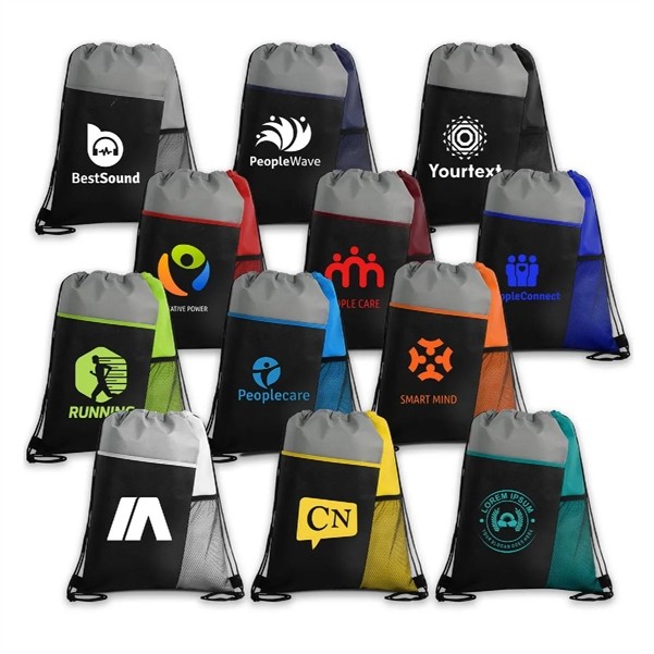 Tri Colored Drawstring Backpack With Mesh Pocket 4