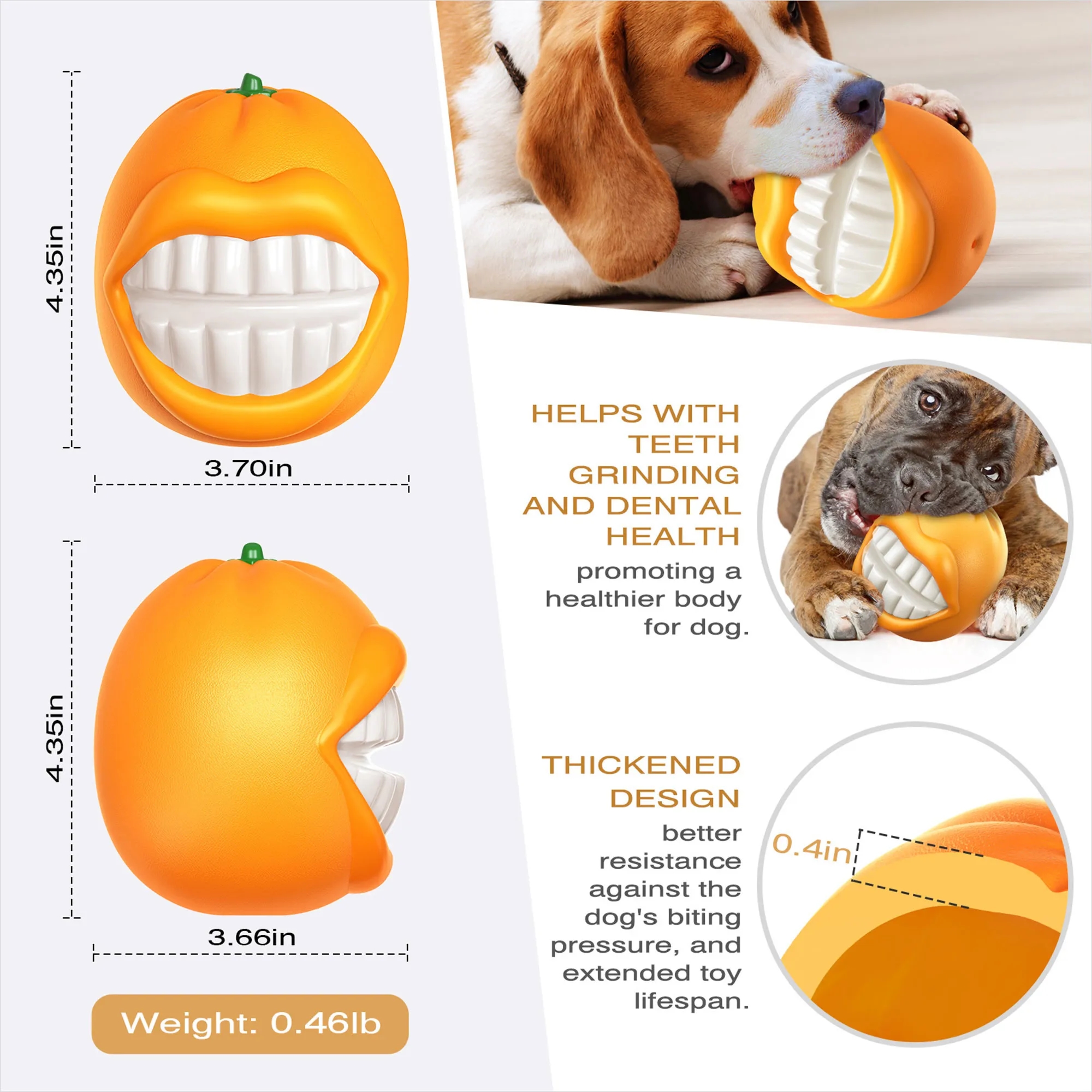 Squeaky Orange Dog Chew Toy For Teeth Cleaning 3