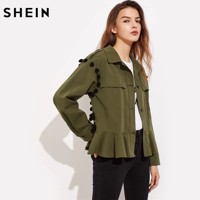 Green Jacquard Embroidered Pom Frill Jacket with Lapel 4