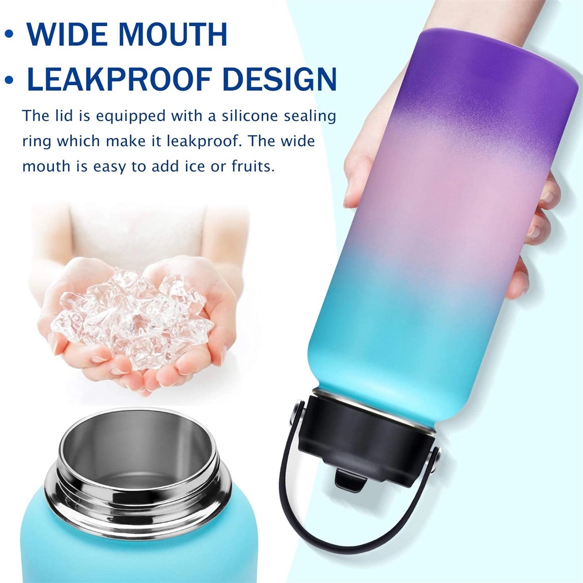 Vacuum Insulated Metal Water Bottle with Straw & Spout Lids 4