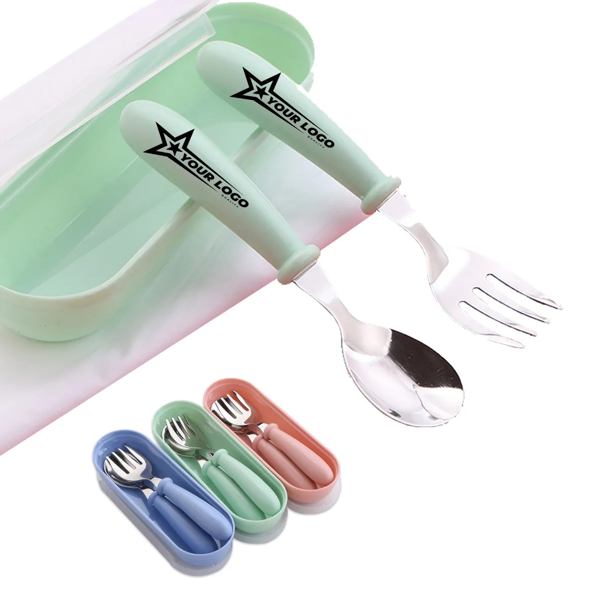 Baby Stainless Steel Cutlery Fork And Spoon Three Piece Set 1