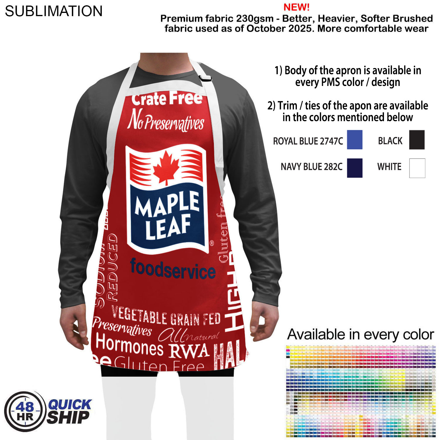 48 Hr Quick Ship - Domestic made Bib Apron, 25x28, No pockets, Adjustable Neck, Sublimated 5