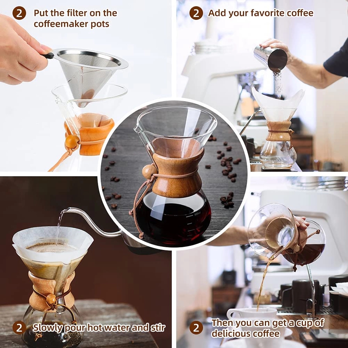 Pour Over Coffee Maker With Stainless Steel Filter 5