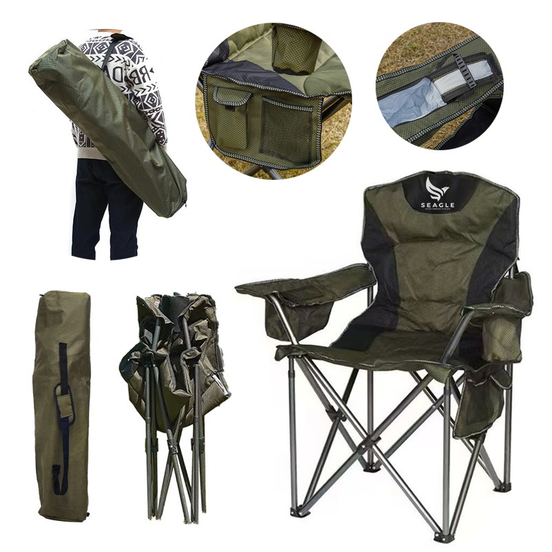 Oversized Padded Camping Chair with Cooler Bag 1