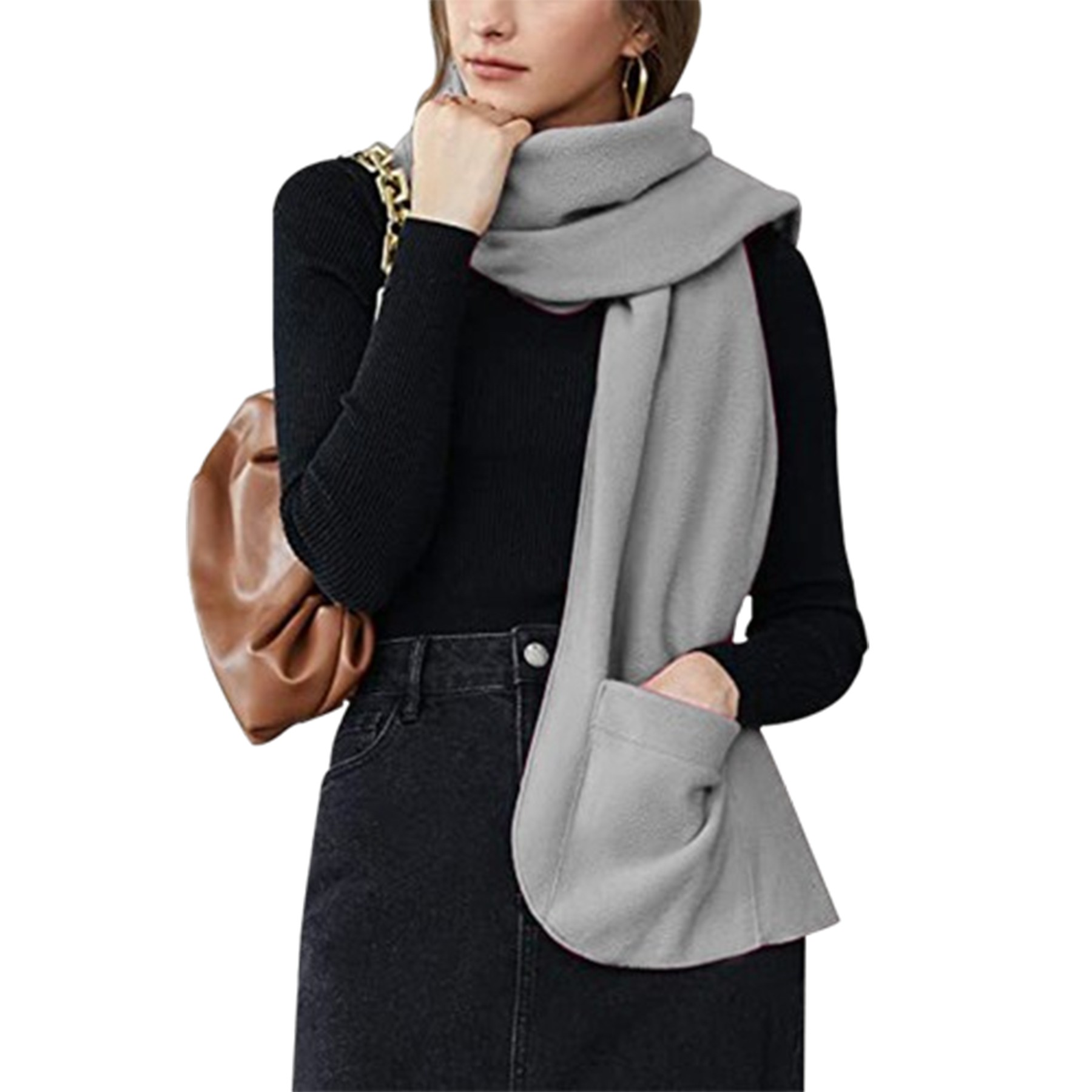 Single Layer Fleece Warm Scarf With Gloves 4