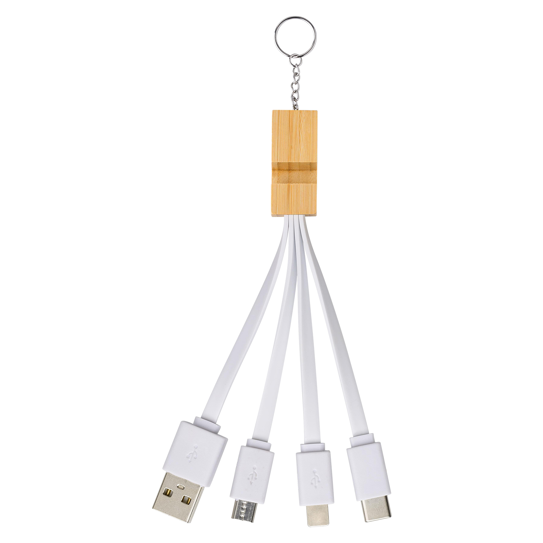 Bamboo Holder 4-in-1 Charging Cable With Keychain 2
