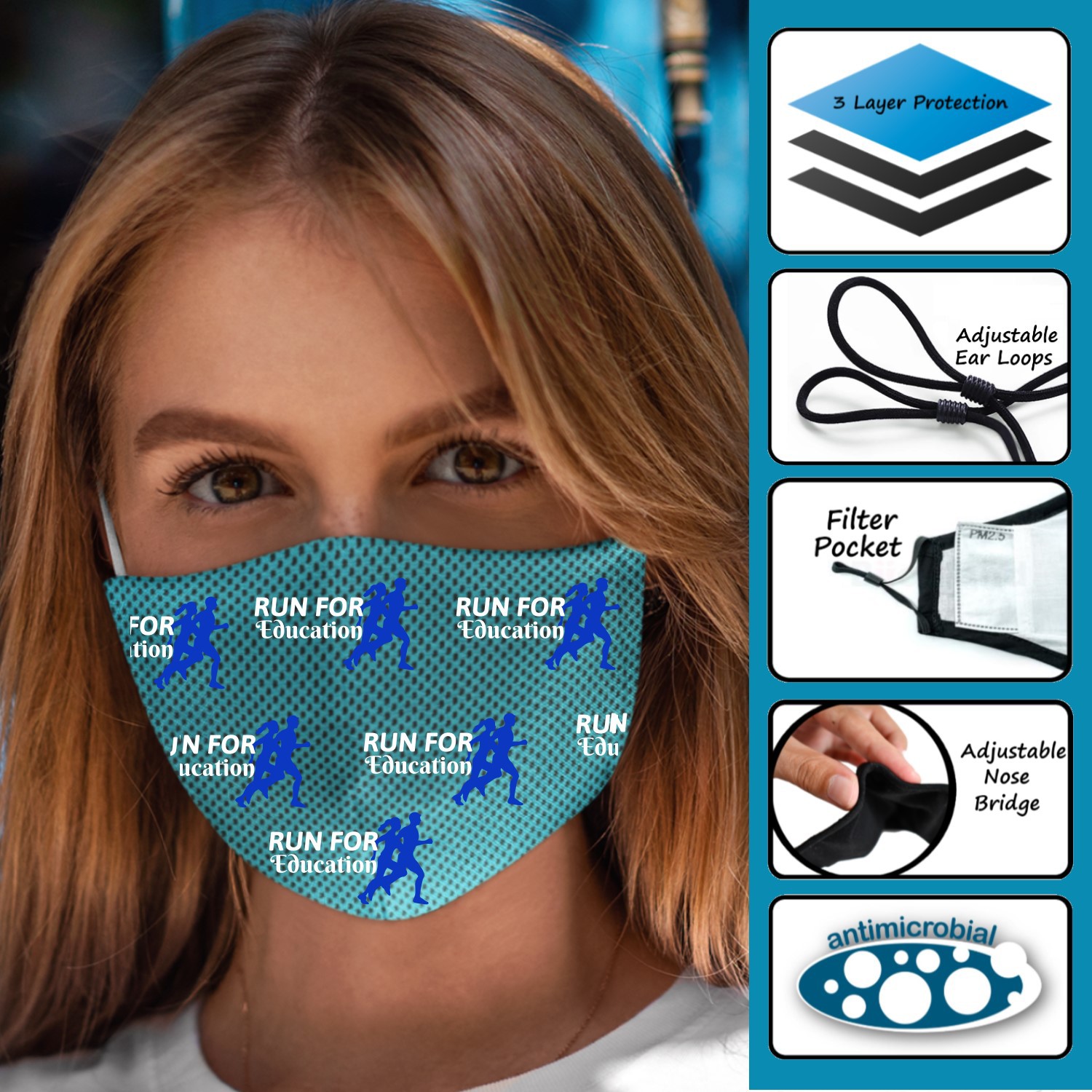 3-Ply Cooling Face Mask w/Adjustable Ear Loops - Coolmax Mesh Material 1