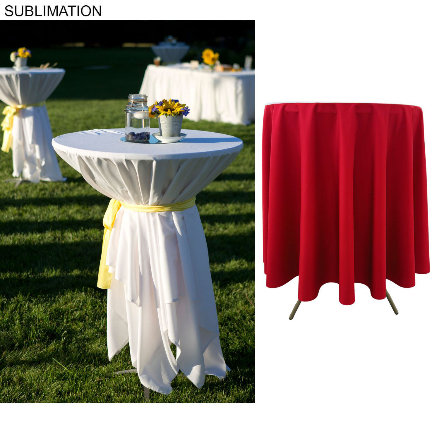 24Hr Express Ship - Sublimated Bar-Height Round Drape Table Throw 1