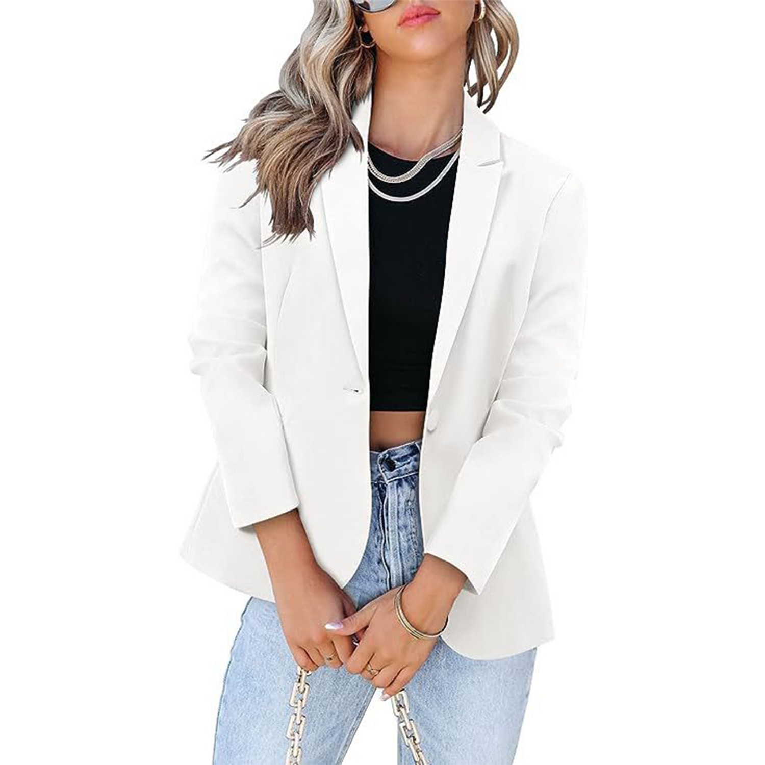 Womens Casual Blazers Open Front Long Sleeve Work Jacket 1