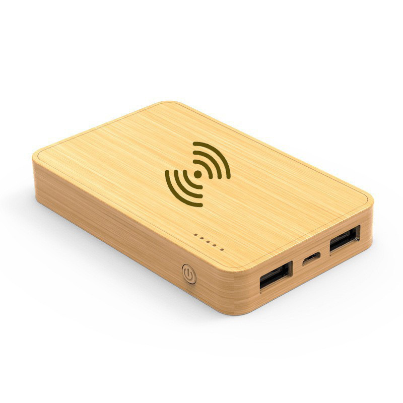 Bamboo 5000 mAh Dual Port Power Bank with Wireless Charger 5