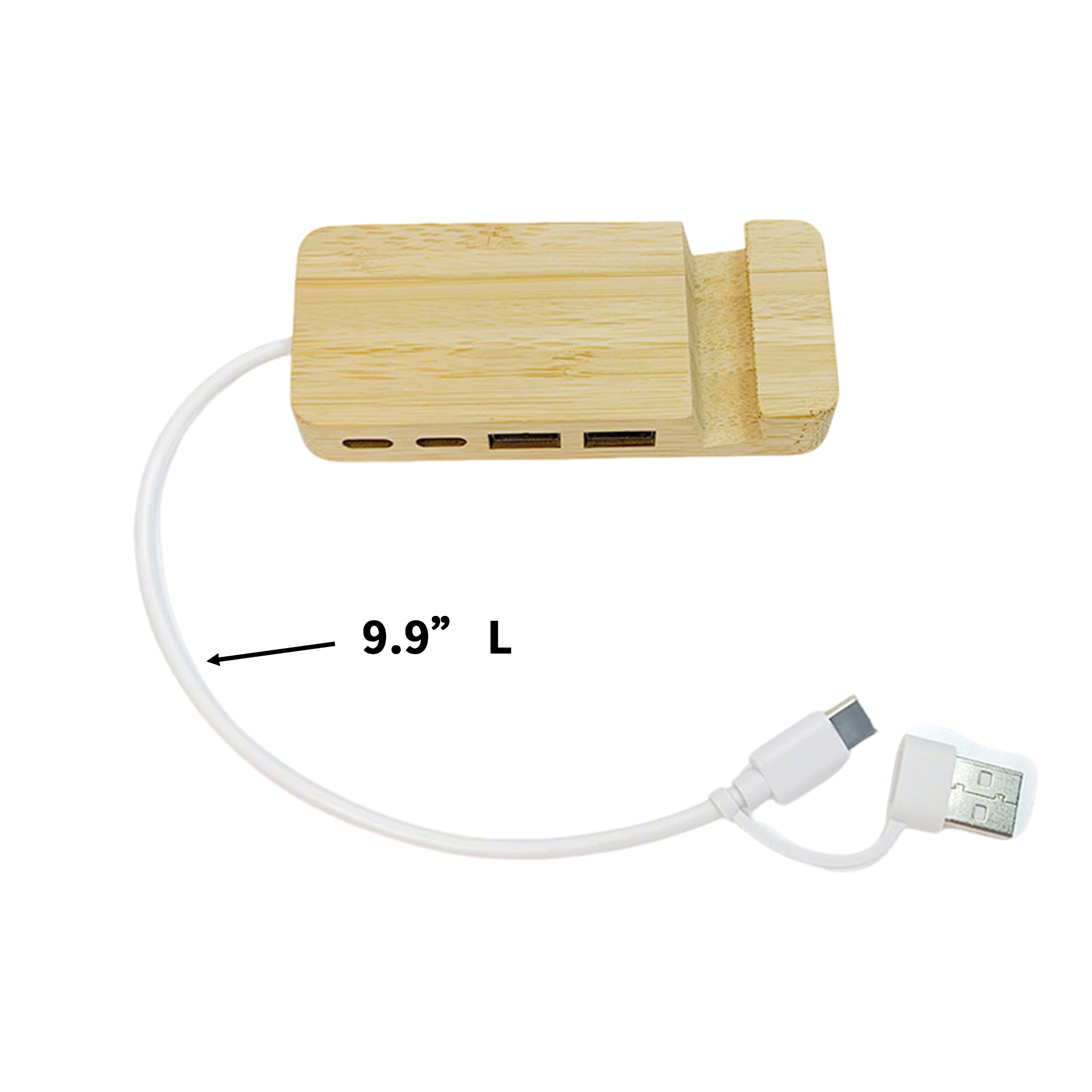 Bamboo Desktop Phone Stand With Multi Port Data Hub 9.9" Length 3