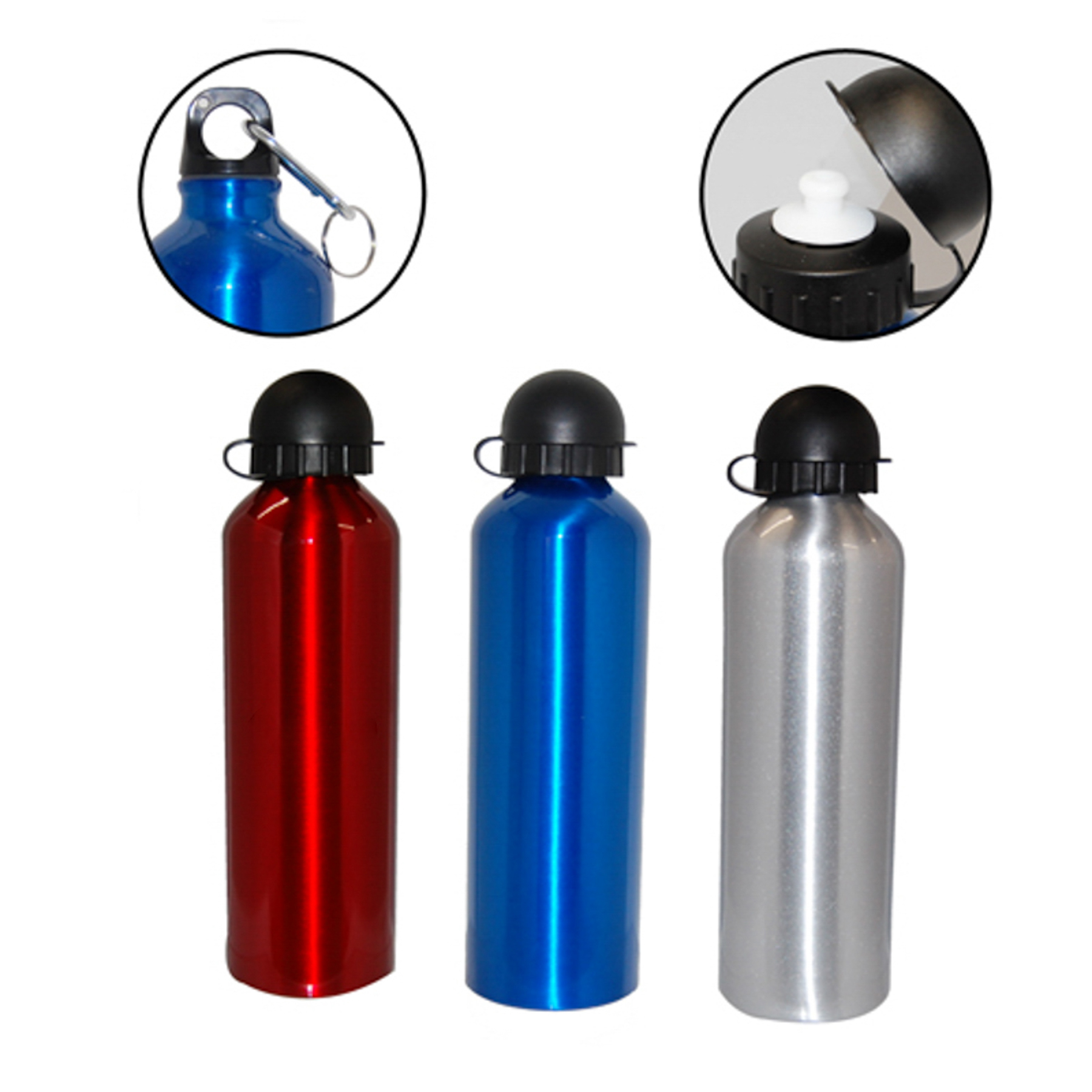 Aluminum Water Bottle with Lid secured with carabiner, custom water bottle with logo imprint 2