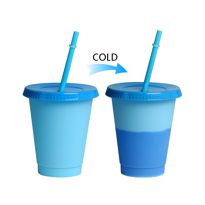16OZ Reusable Color Changing Plastic Cups w/Lids and Straws 6
