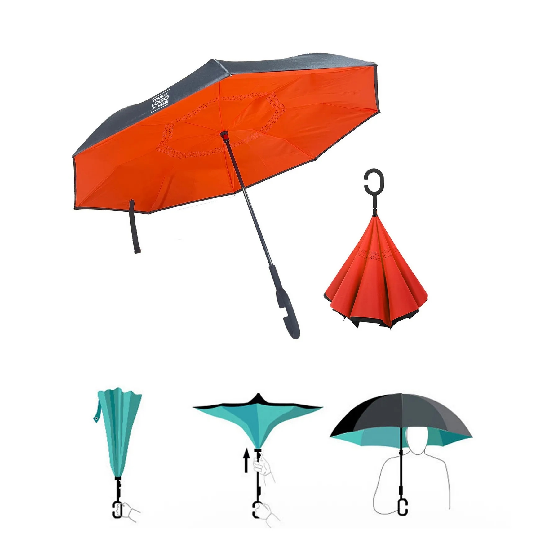 Car Reversible Straight Pole Double Tier Umbrella 6