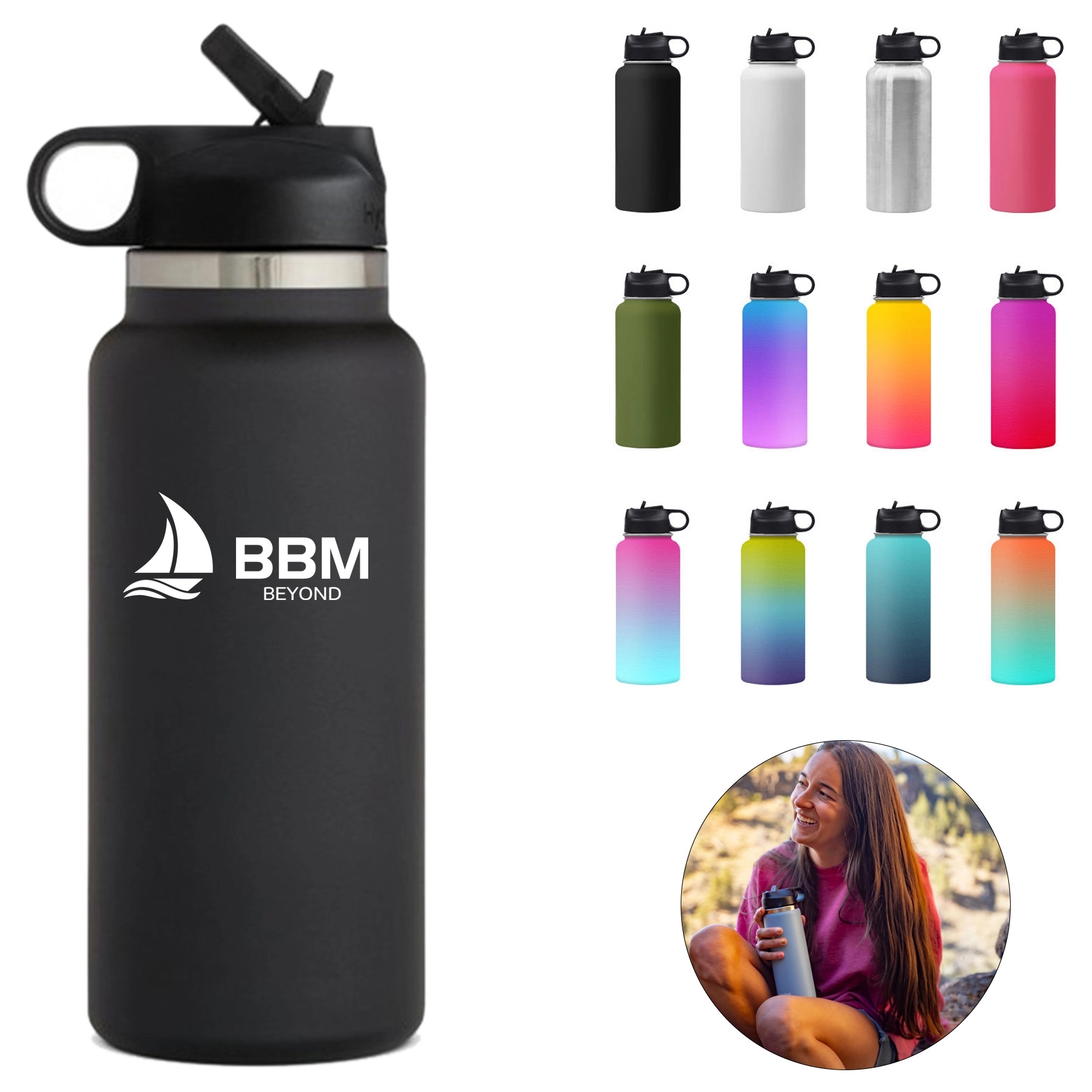 32oz Stainless Steel Insulated Bottle w/ Foldable Straw 2