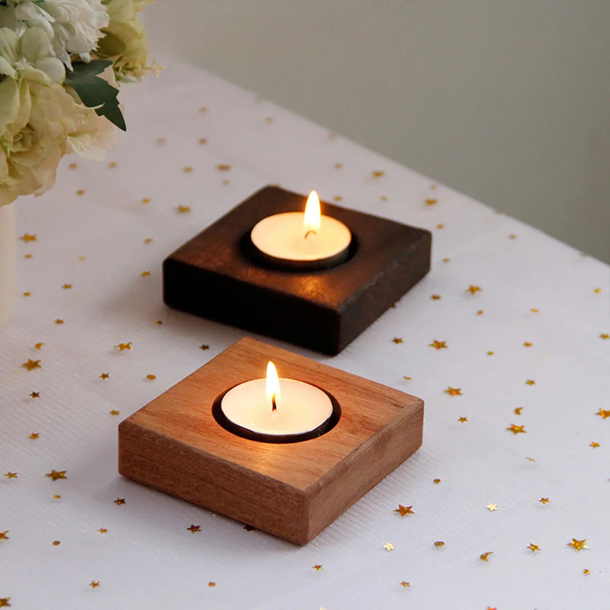 Wood Candle Holders with Tea Light 6