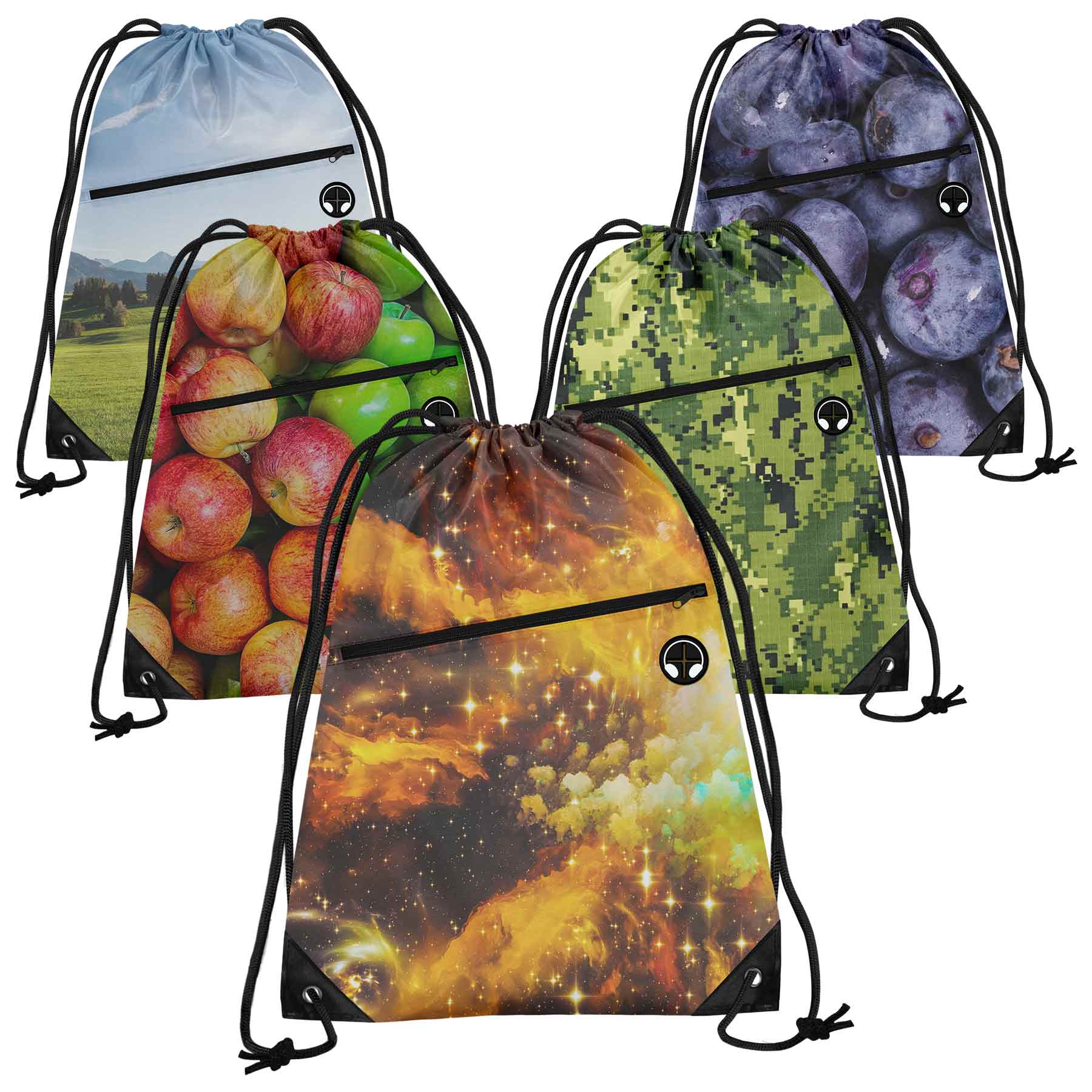 Dye-Sublimated Drawstring Backpack With Zipper Pocket 2