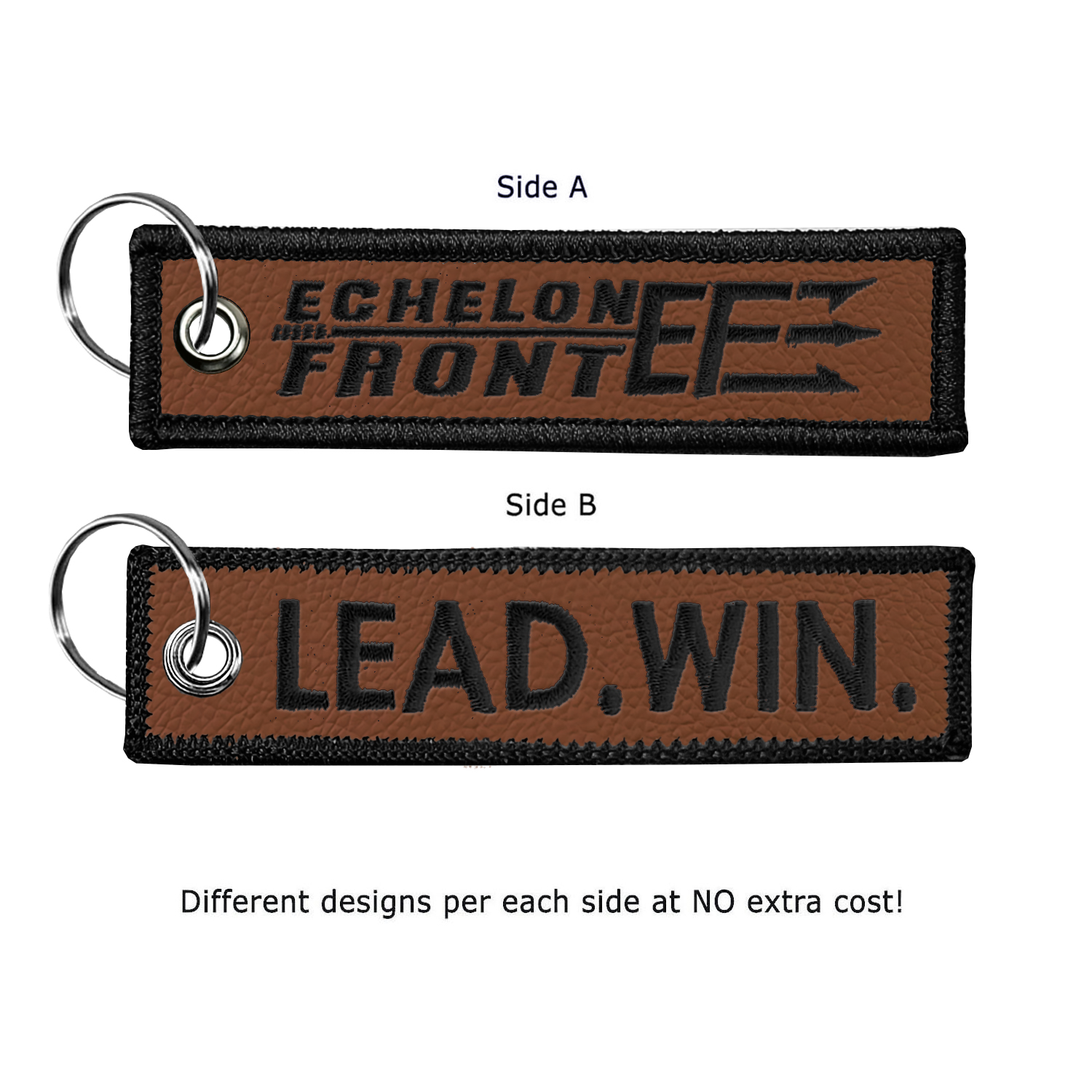 1" x 4" Two Sided Embroidered Medium Size Faux Leather Key Ring 1