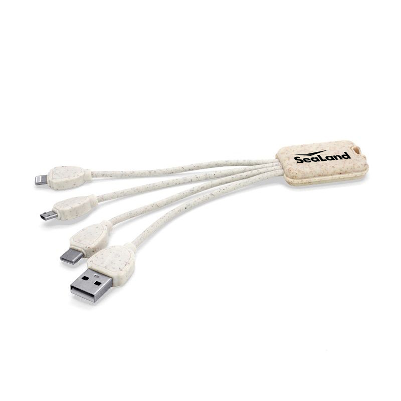 Eco Friendly Wheat Straw 4-in-1 Charging Cable With Type C, Lightning And Micro USB Connector 5