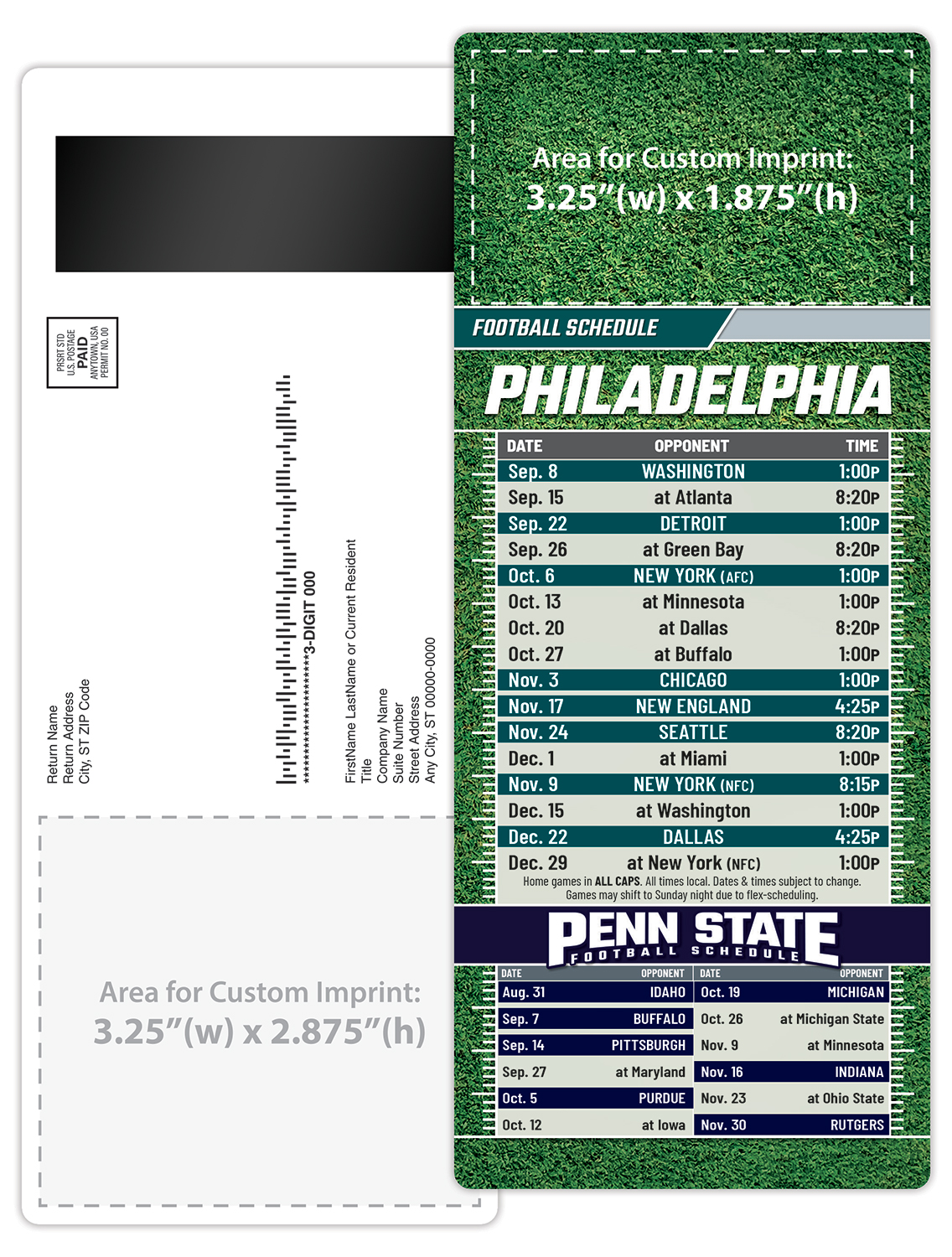 Football Schedule Laminated Card/Postcard with Magnet Strip 3.5x8.5 - 14 pt. 4