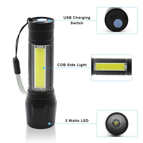 Mini Rechargeable Cob Torch Zoom LED Flashlight 5