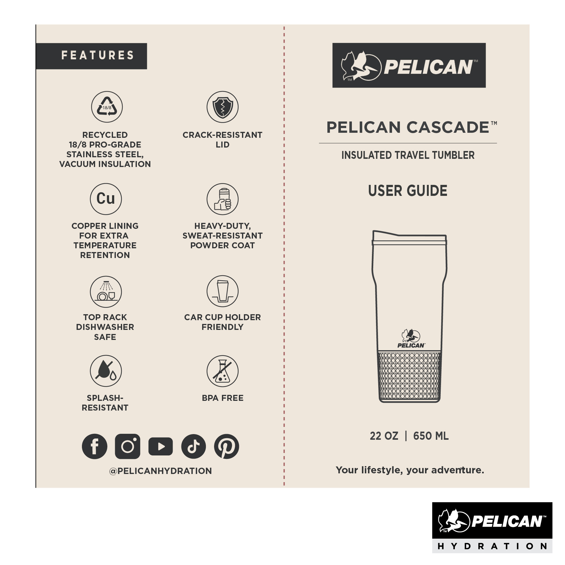 Pelican Cascade™ 22 oz. Recycled Double Wall Stainless Steel Tumbler 105