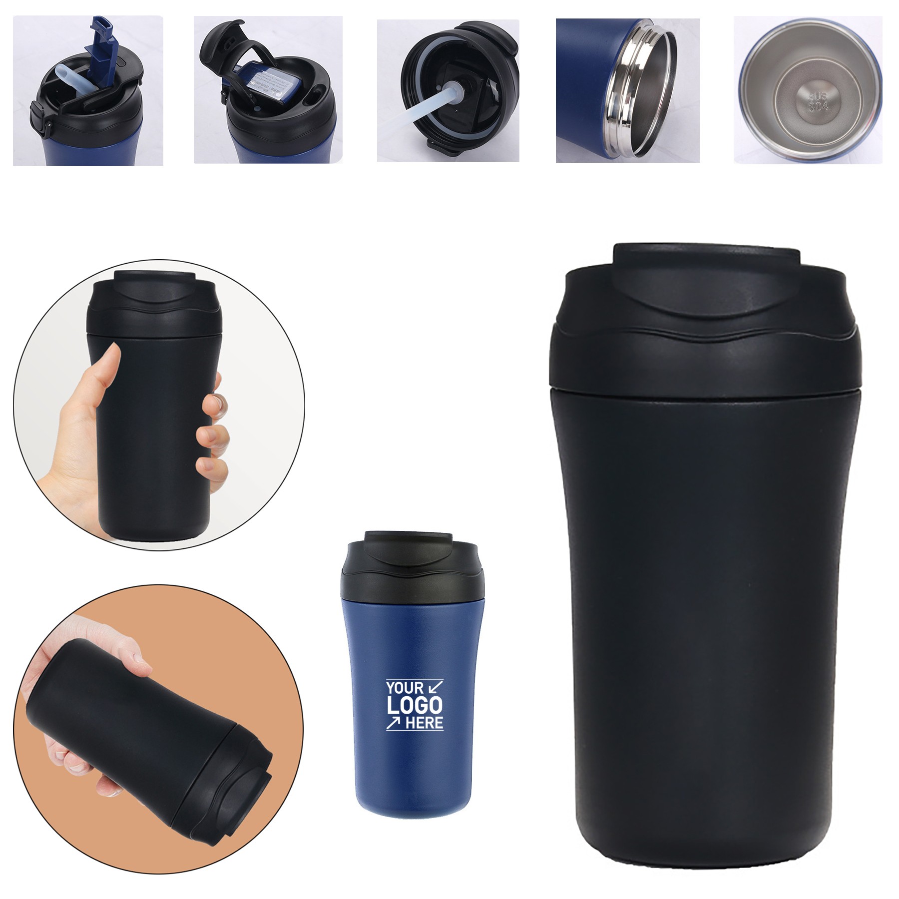 14oz Stainless Steel Coffee Mug With Lid Silicone Straws