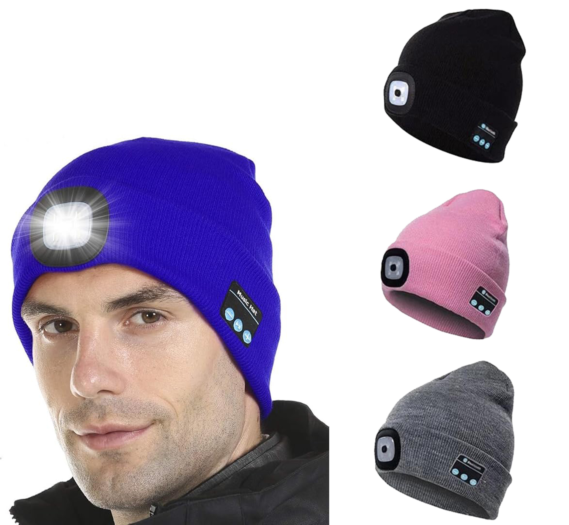 Bluetooth Headphone Knit Beanie with LED Flashlight 1