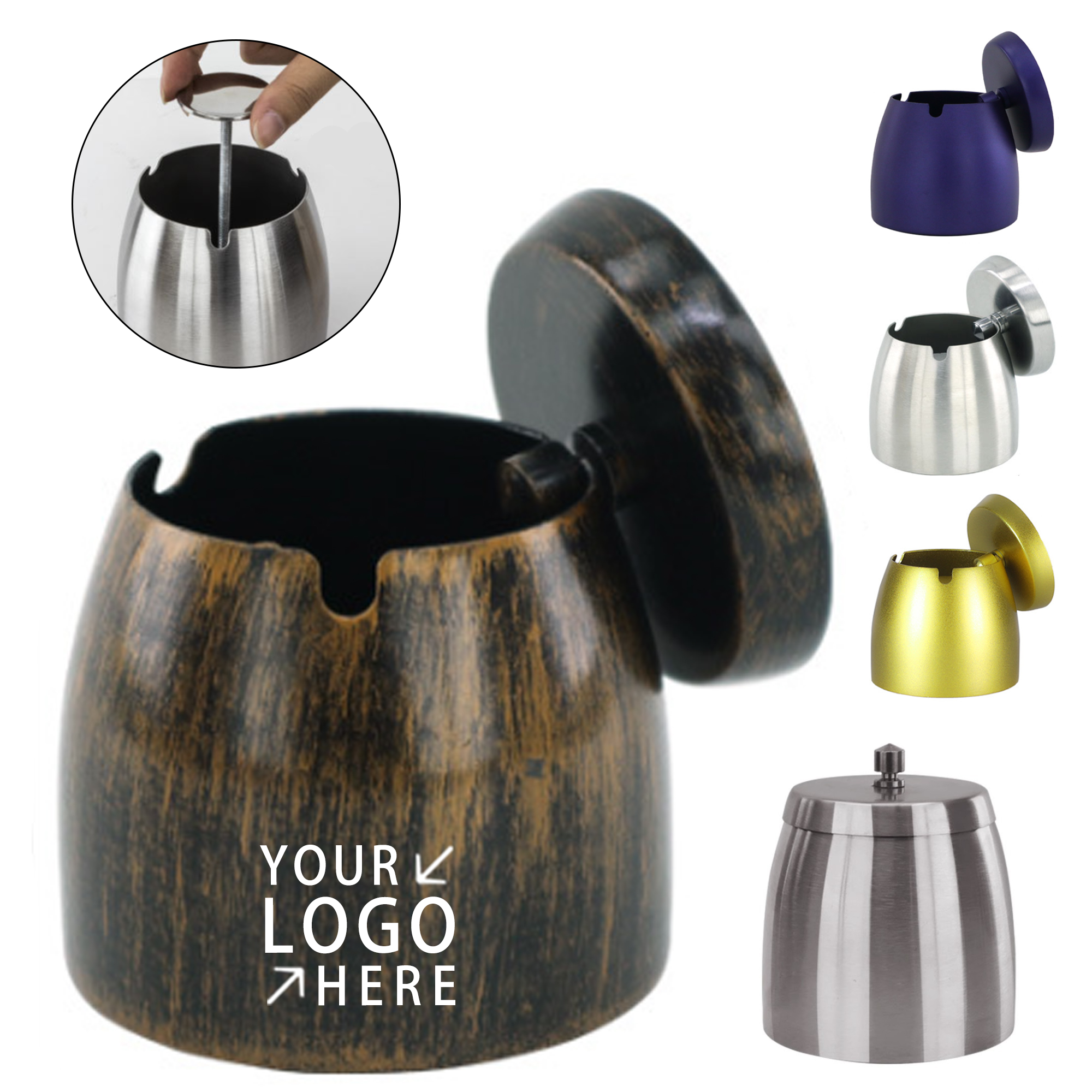 Windproof Stainless Steel Ashtray With Lid 2
