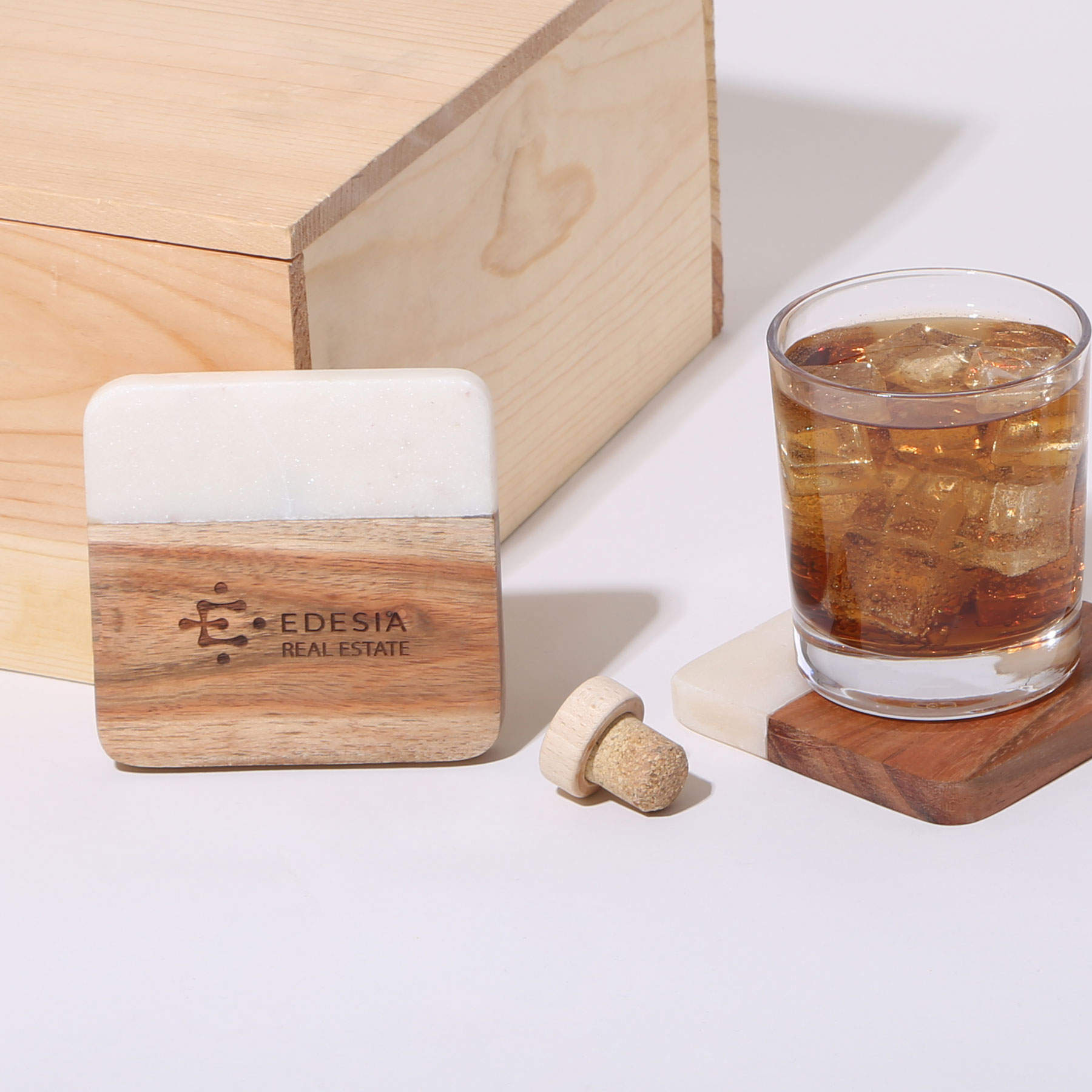 2 Pc. Acacia Wood & Marble Coaster Set 1