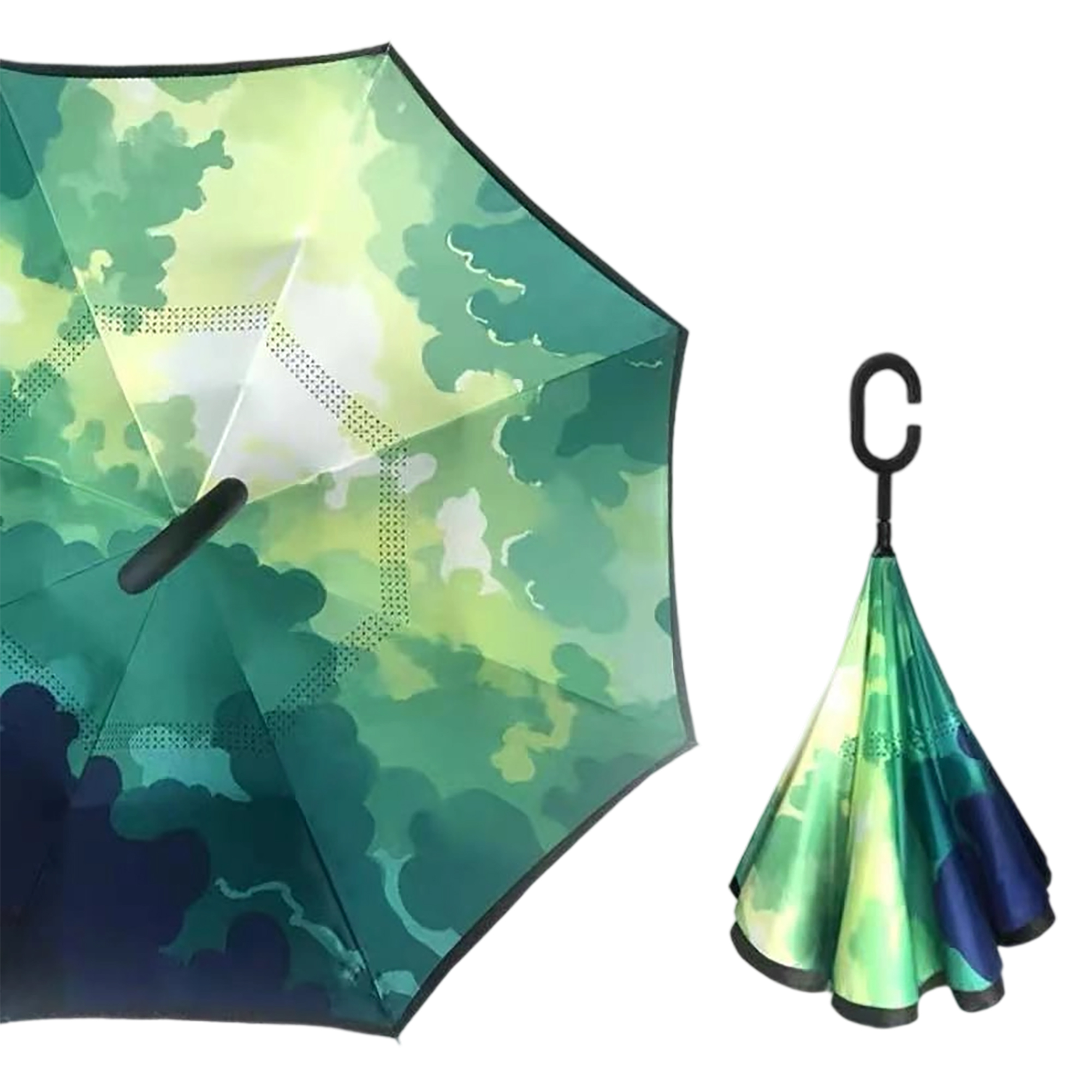 Double Layer Waterproof Reverse Folding Inverted Umbrella With Wrist Handle 42" X 31.5" 28