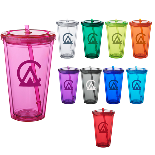 Double Wall Plastic Tumbler - with Straw, 16 oz. 28