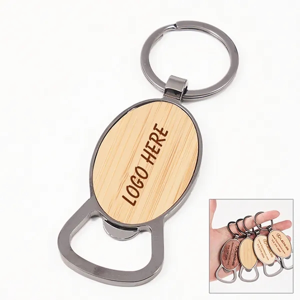 Oval Wooden Bottle Opener Keychain 1