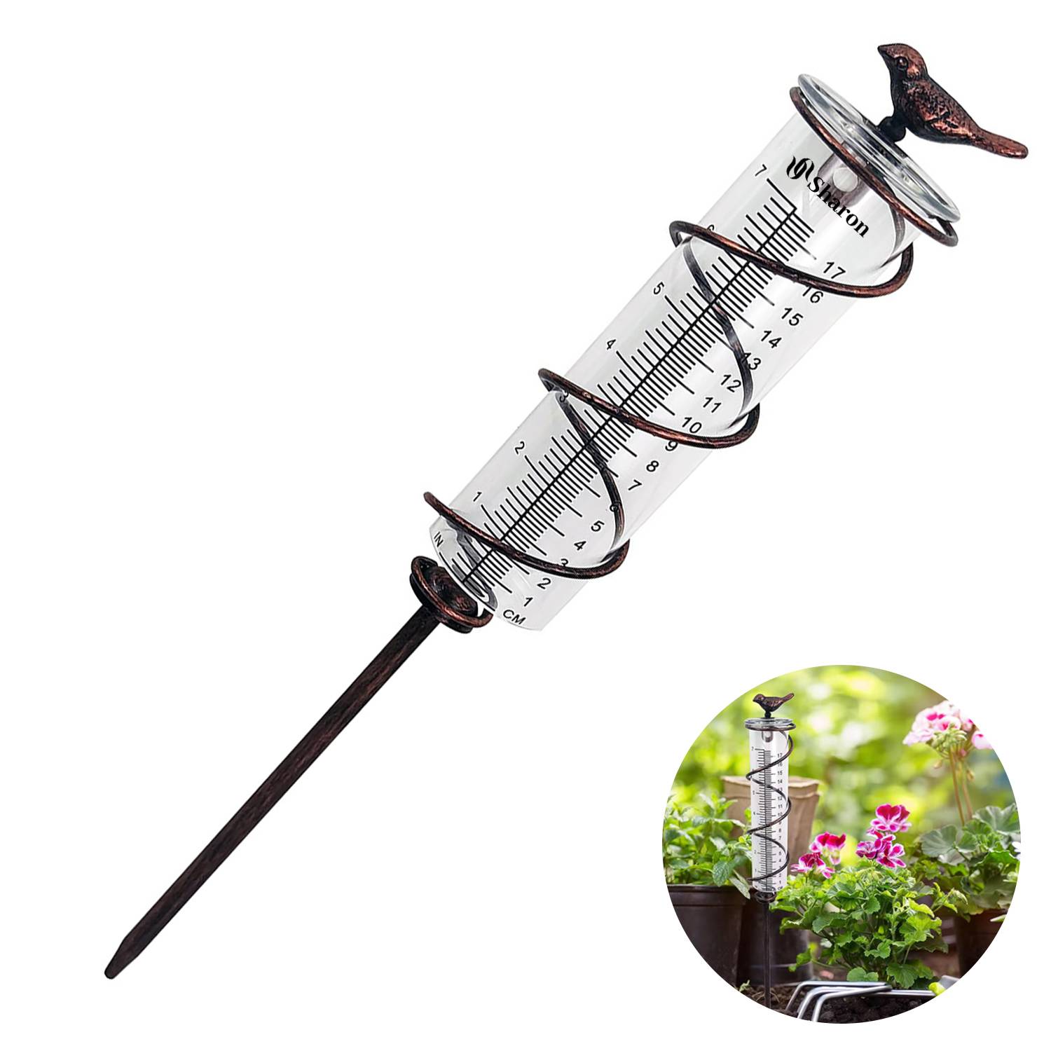 Outdoor Metal Bird Rain Gauge 2