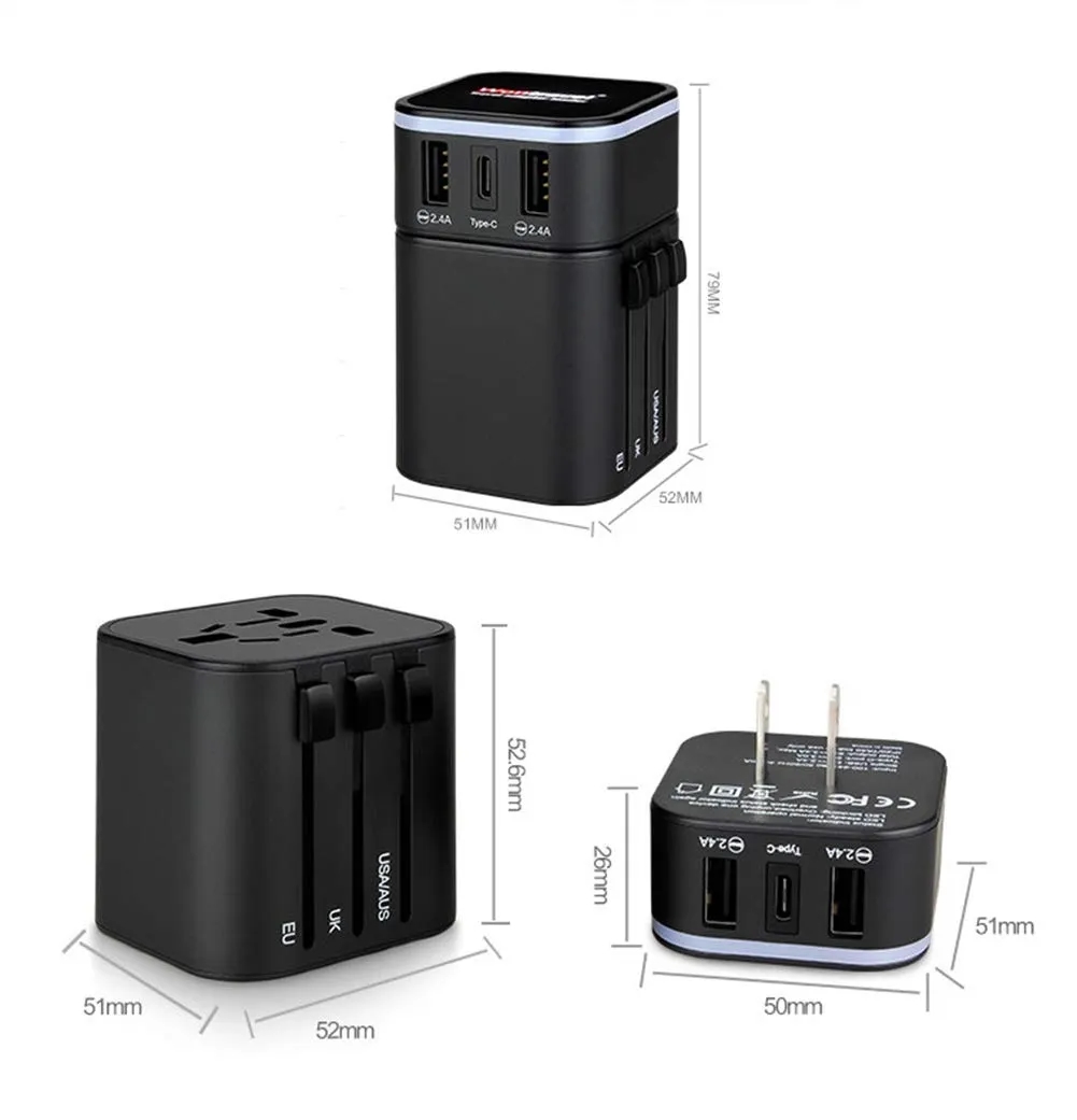 Worldwide All in One Universal Travel Wall Plug Adaptor 3