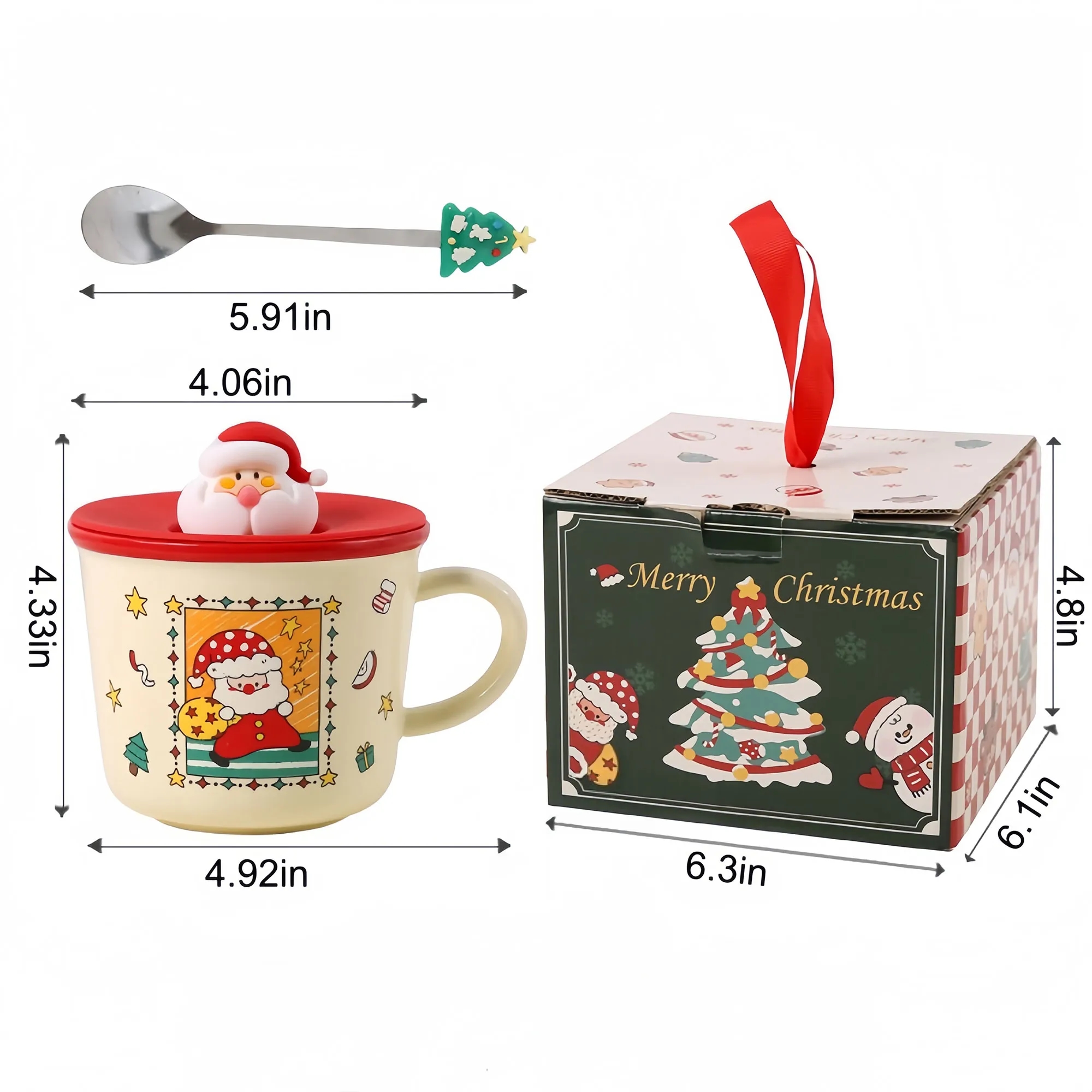 Christmas Ceramic Mug With Spoon And Lid 3