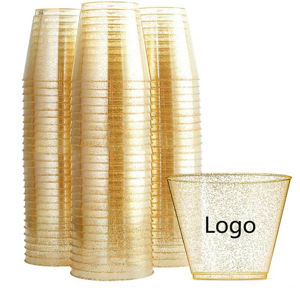 9OZ 25PCS PET Gold Dust Trian Wine Class Drink Cup 3