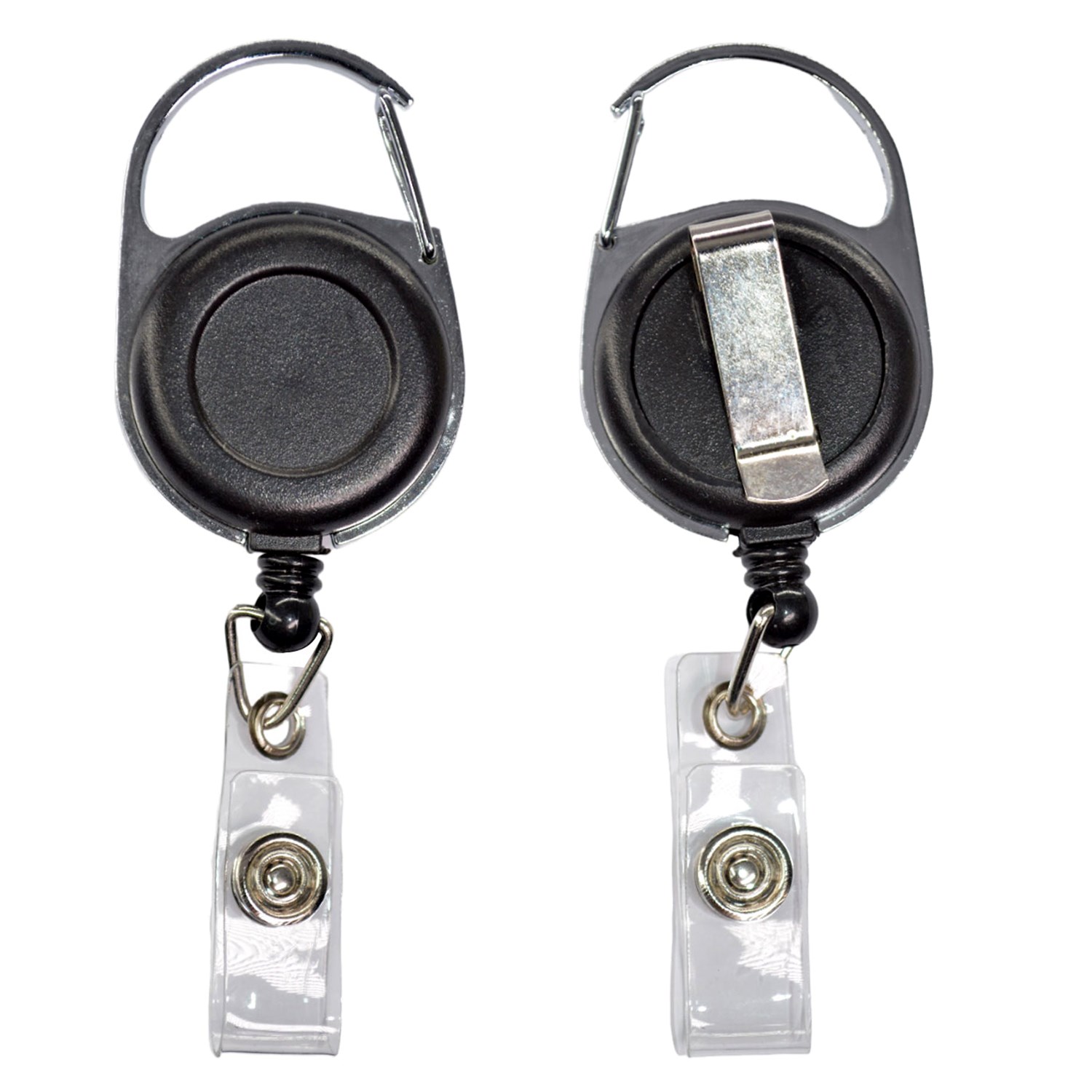 Retractable Carabiner Round Badge Reel w/ Belt Clip
