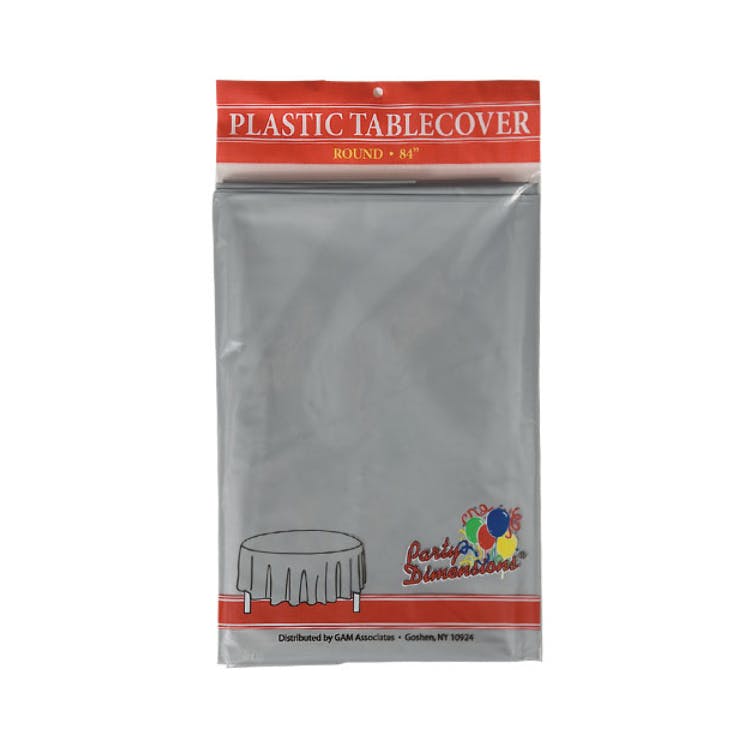 Round Plastic Tablecloths - Silver 84" 2