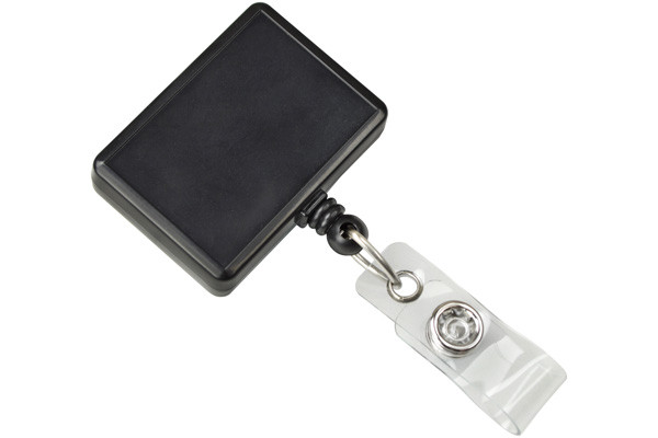 Custom Rectangle Plastic Clip-On Badge Reel (Black) 1
