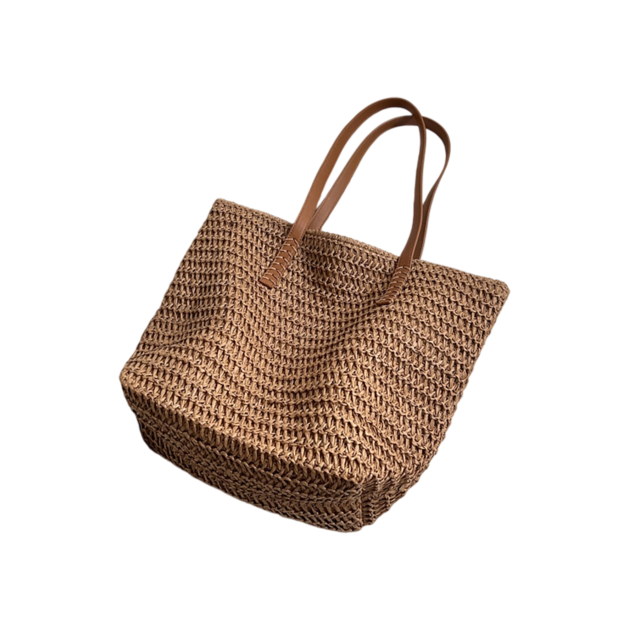 Straw Woven Tote Shoulder Bag With PU Leather Handle 6