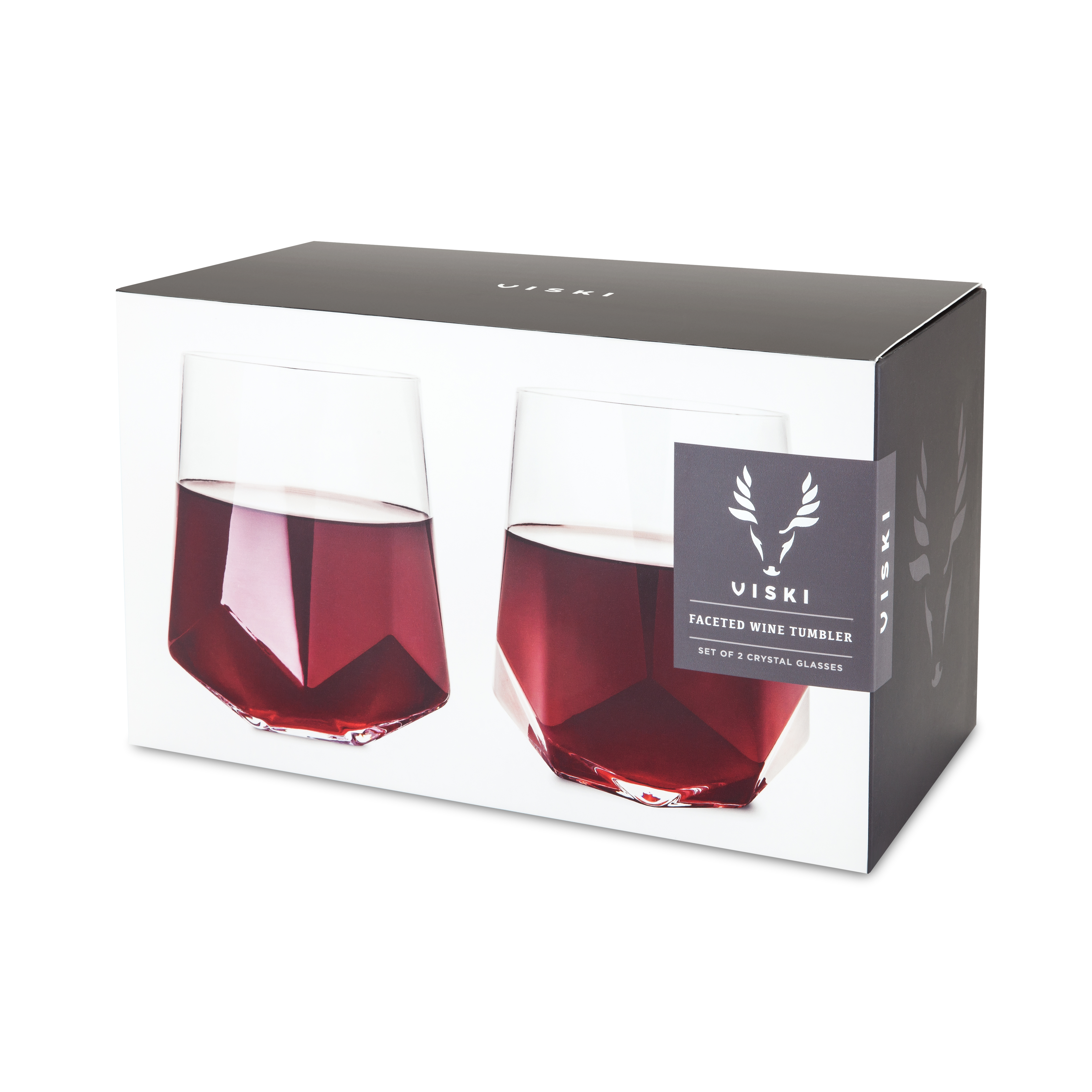 Viski® Faceted Crystal Wine Glass, set of 2 5