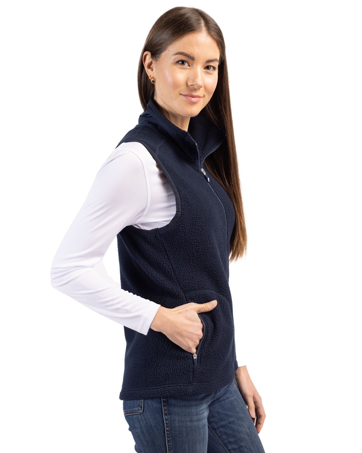 Cutter & Buck Cascade Epic Comfort Recycled Sherpa Fleece Womens Full Zip Vest 72