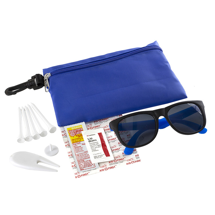 "CHIP" 15 Piece Golf Kit in Supersized Zipper Pack Components inserted into Zipper kit with Carabine 19