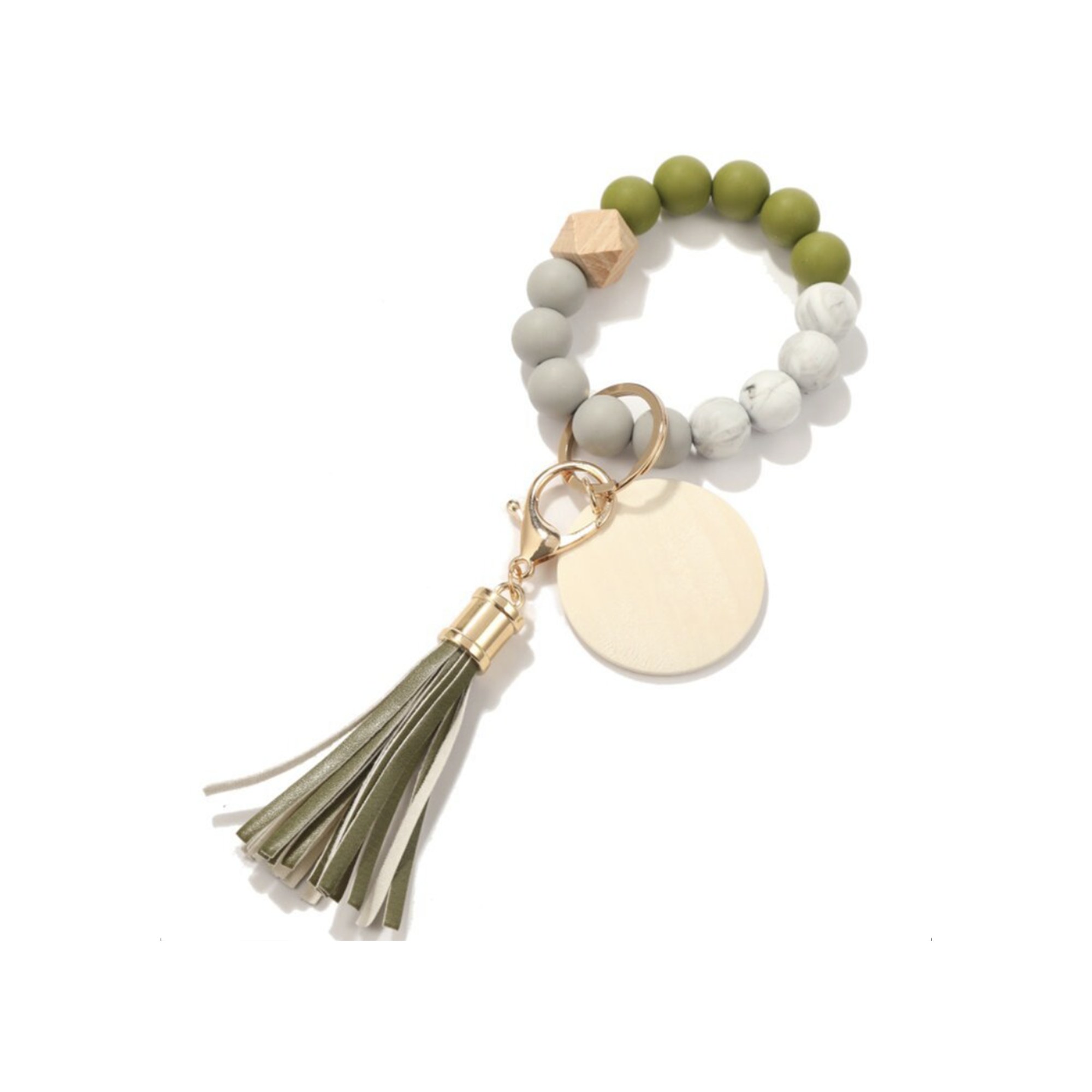 MOQ 10 PCS Customizable Silicone Key Bead Wood Bracelet Keychain 14