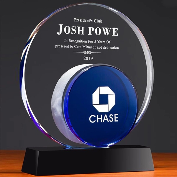 Personalised Blue Eclipse crystal award 1